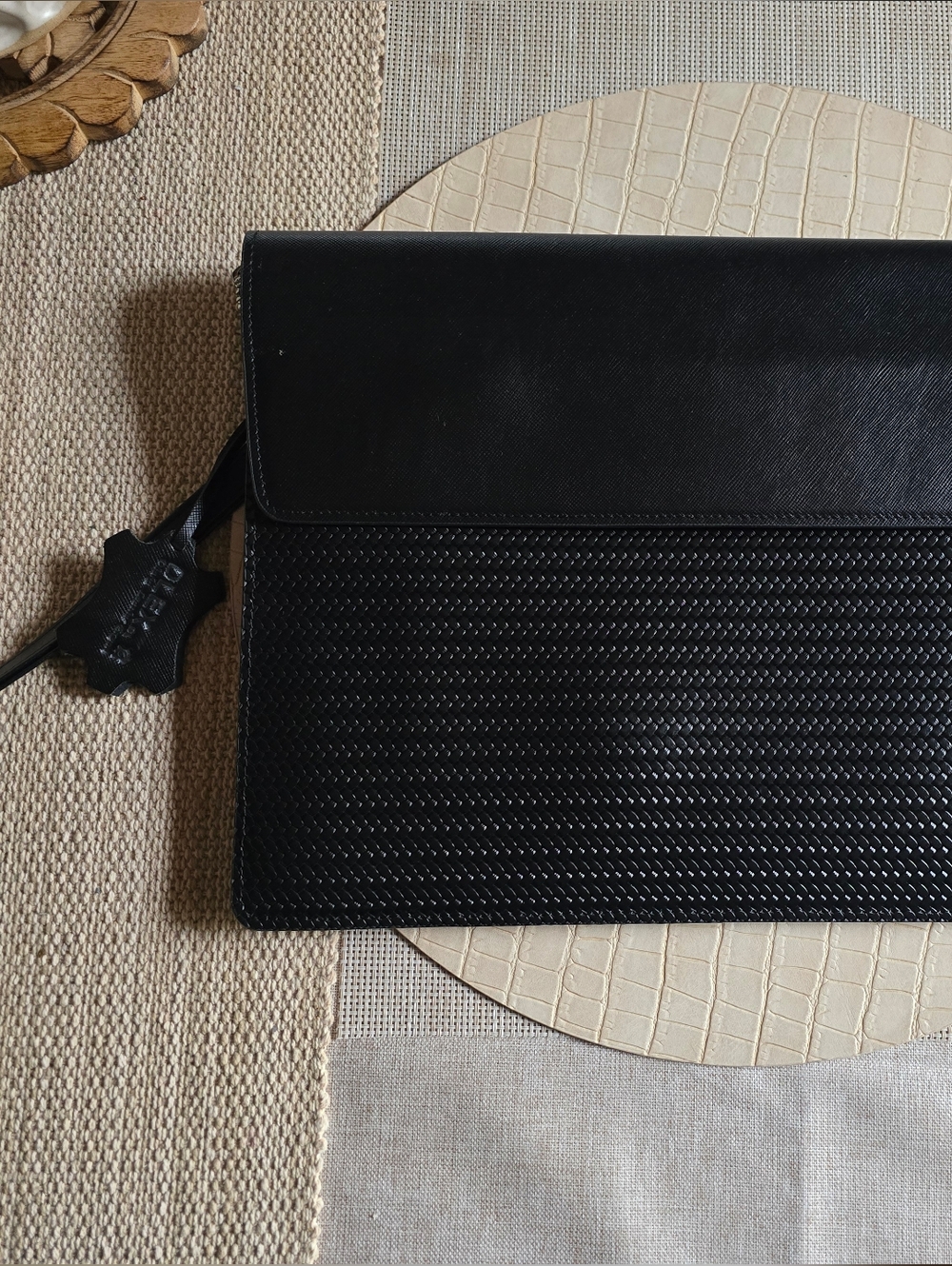 Black  Textured Leather Portfolio Clutch * No Strap Included